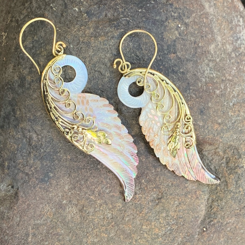 Angel wing earrings mother of pearl